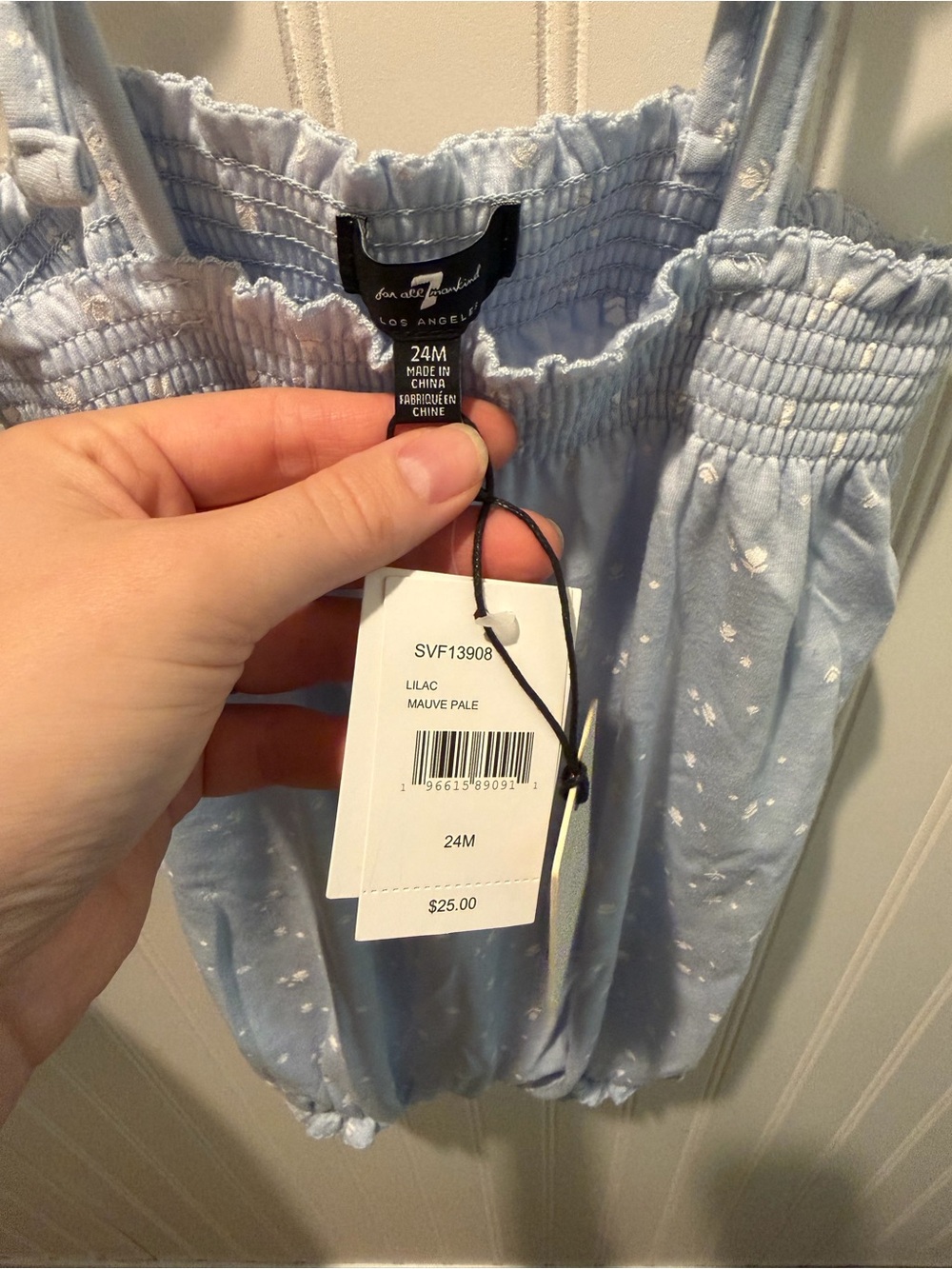 7 for all mankind toddler Light Blue Smocked Bubble Romper - Picture 3 of 3